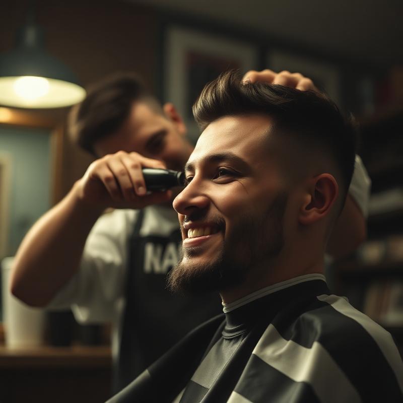 Barber and client portrait content